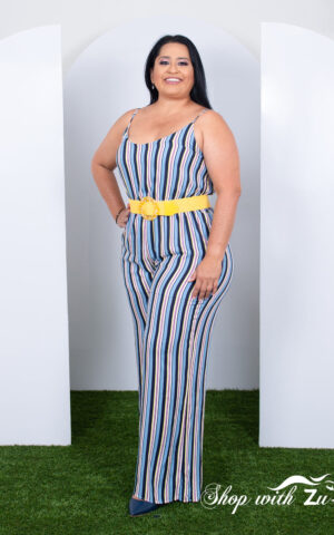 BLUE MULTI STRIPES PLUS SIZE JUMPSUIT