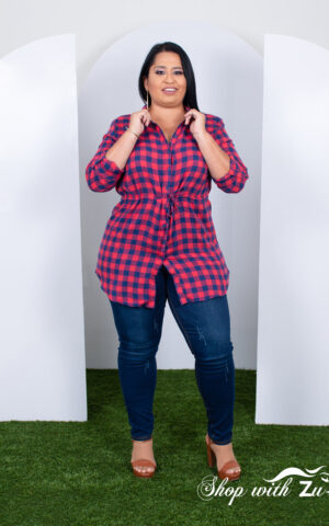 RED PLUS SIZE PLAID TOP
