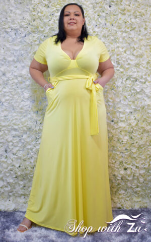 YELLOW WITH SLEEVE MAXI DRESS