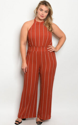 RUST STRIPES PLUS SIZE JUMPSUIT
