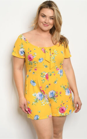 MUSTARD FLORAL PLUS SIZE ROMPER