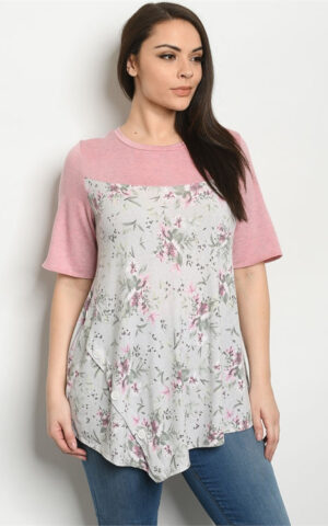 PINK GREY PLUS SIZE TOP