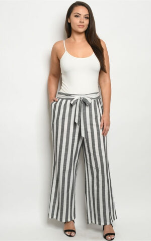 BLACK WHITE STRIPES PLUS SIZE PANTS