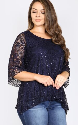NAVY SEQUINS BLOUSE