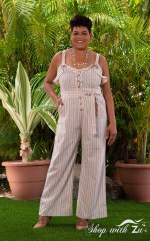 TAN STRIPES PLUS SIZE JUMPSUIT