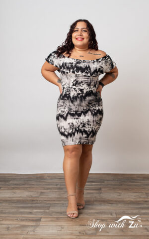 Off Shoulder Ivory & Black bodycon