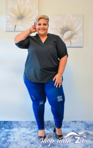 Plus Black Solid Blouse