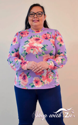 Purple Floral Long Sleeve Blouse