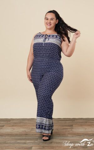 NAVY WHITE PLUS SIZE JUMPSUIT