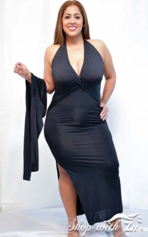 Back Split 2 piece black dress