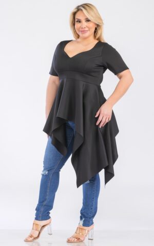 Black Side Long Peplum Top